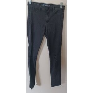 Hollister Jean Legging Sz 9 W 28 High Rise Distressed Skinny Jeans Black Grunge